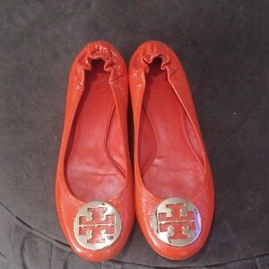 Tory Burch Orange Ballet Flats with Silver Logo